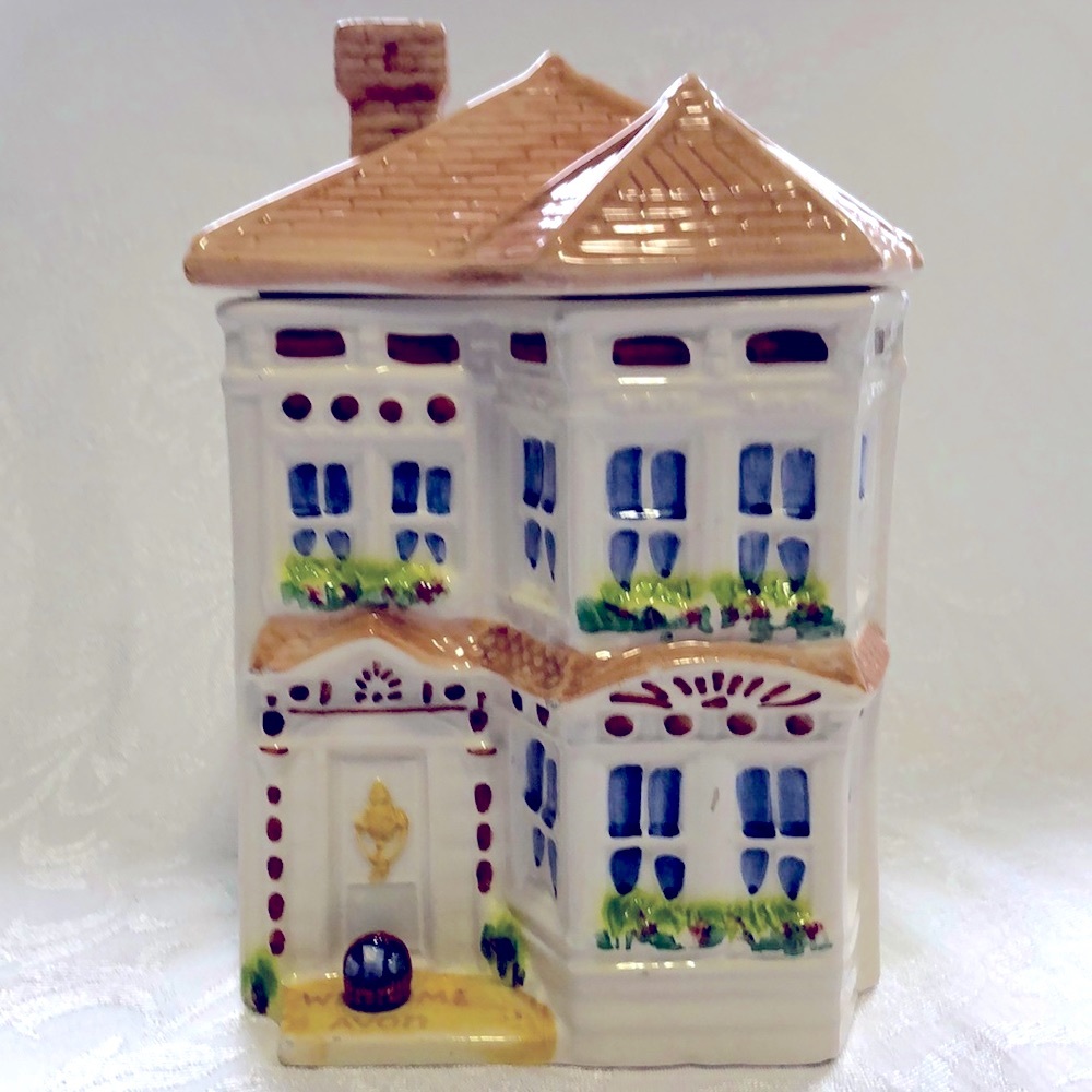 COPY - Avon Collectors TownHouse Canister/Cookie Jar hand Painted Ceramic Good …